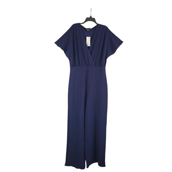 Long Tall Sally LTS Wide Leg Jumpsuit US 14-16 Navy Blue V-Neck Short Sleeve NEW - Picture 1 of 16